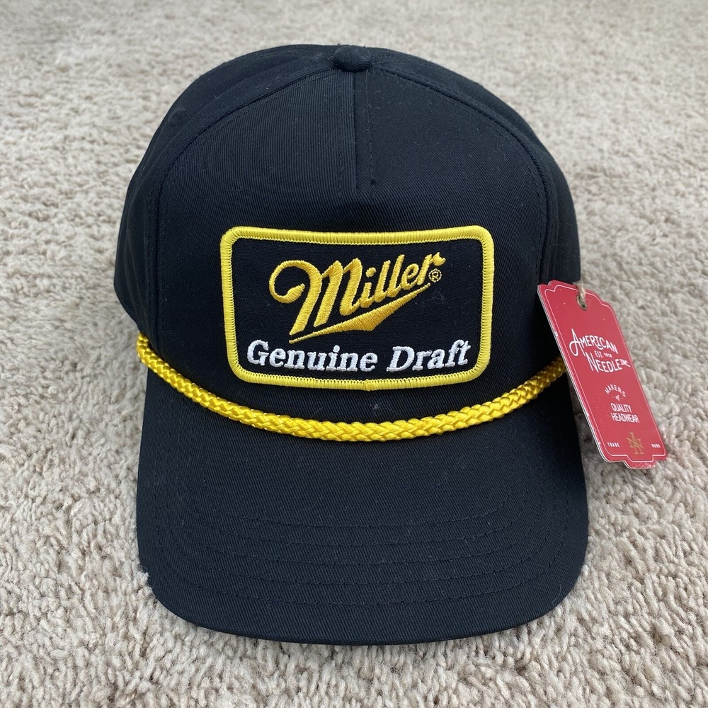 American Needle Miller Genuine Draft Beer Hat Black Rope Trim Snapback Cap NWT